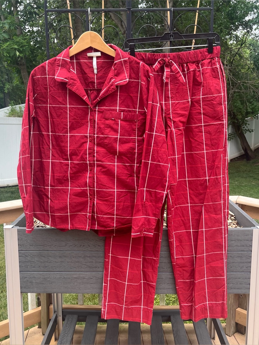 Cozy Earth Women's Sutton 100% Cotton Long Sleeve Windowpane Pajama Set Size S